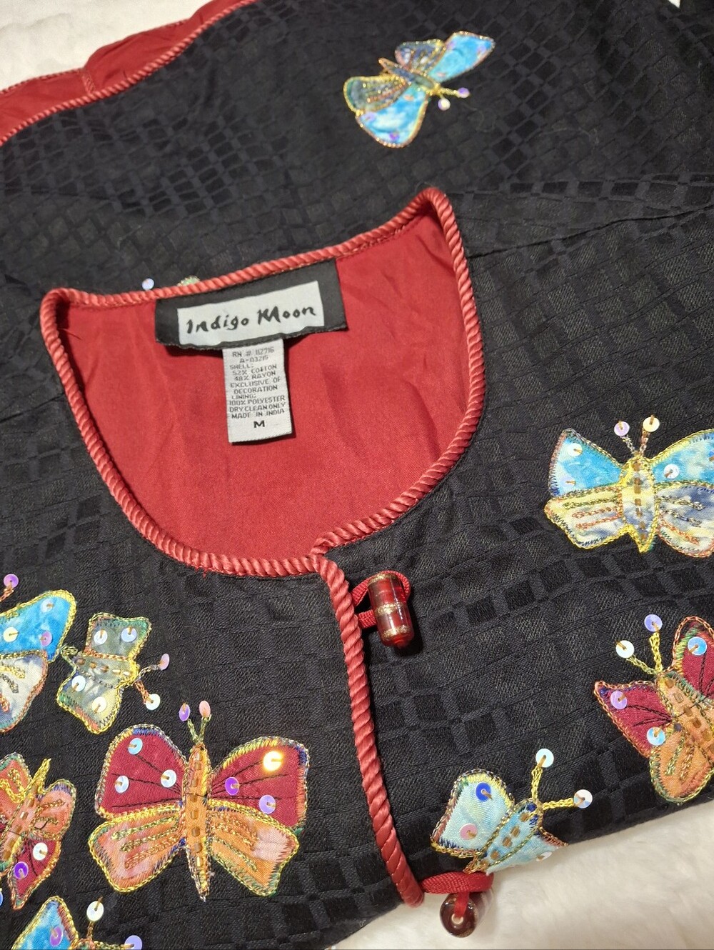 Indigo Moon Butterflies Appliques Sequin Jacket Women Size Medium - Picture 8 of 16